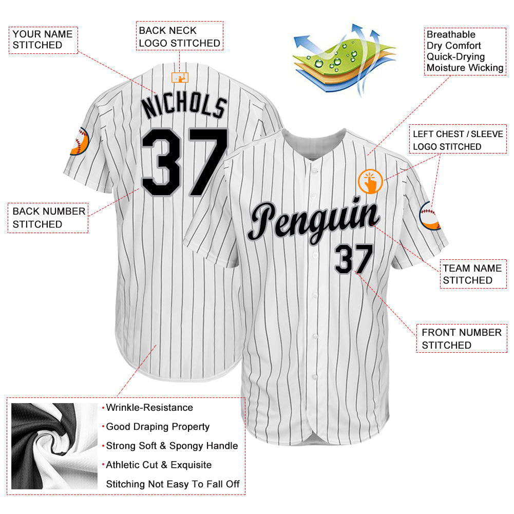 Custom White Black Pinstripe Black-Gray Baseball Jersey - Sky-Custom