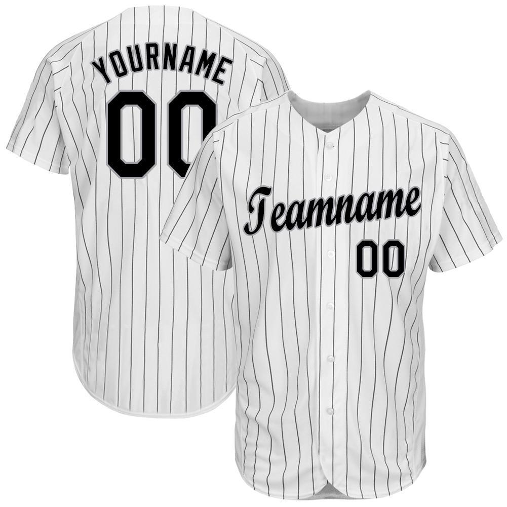 Custom White Black Pinstripe Black-Gray Baseball Jersey - Sky-Custom