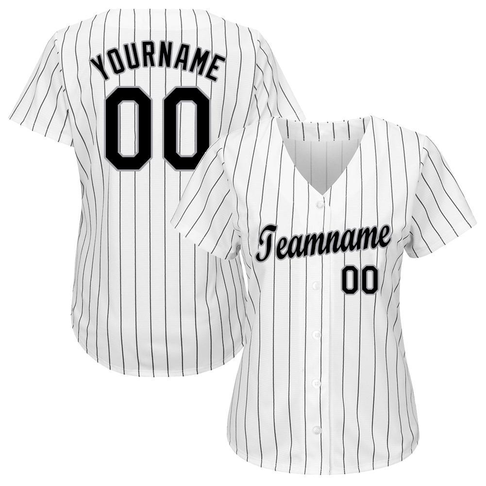 Custom White Black Pinstripe Black-Gray Baseball Jersey - Sky-Custom