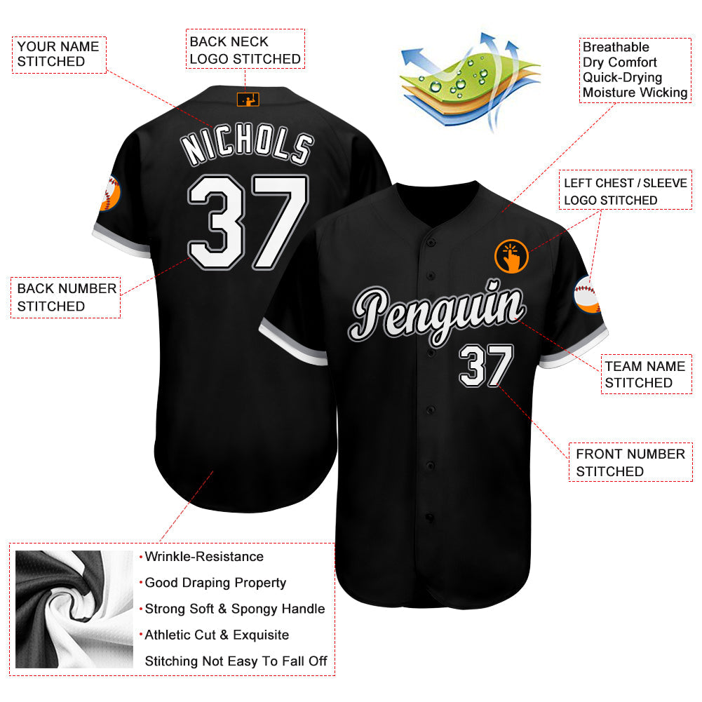 Custom Black White-Gray Baseball Jersey - Sky-Custom