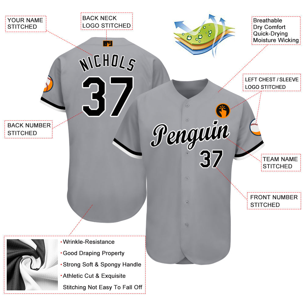 Custom Gray Black-White Baseball Jersey - Sky-Custom