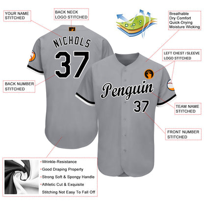 Custom Gray Black-White Baseball Jersey - Sky-Custom