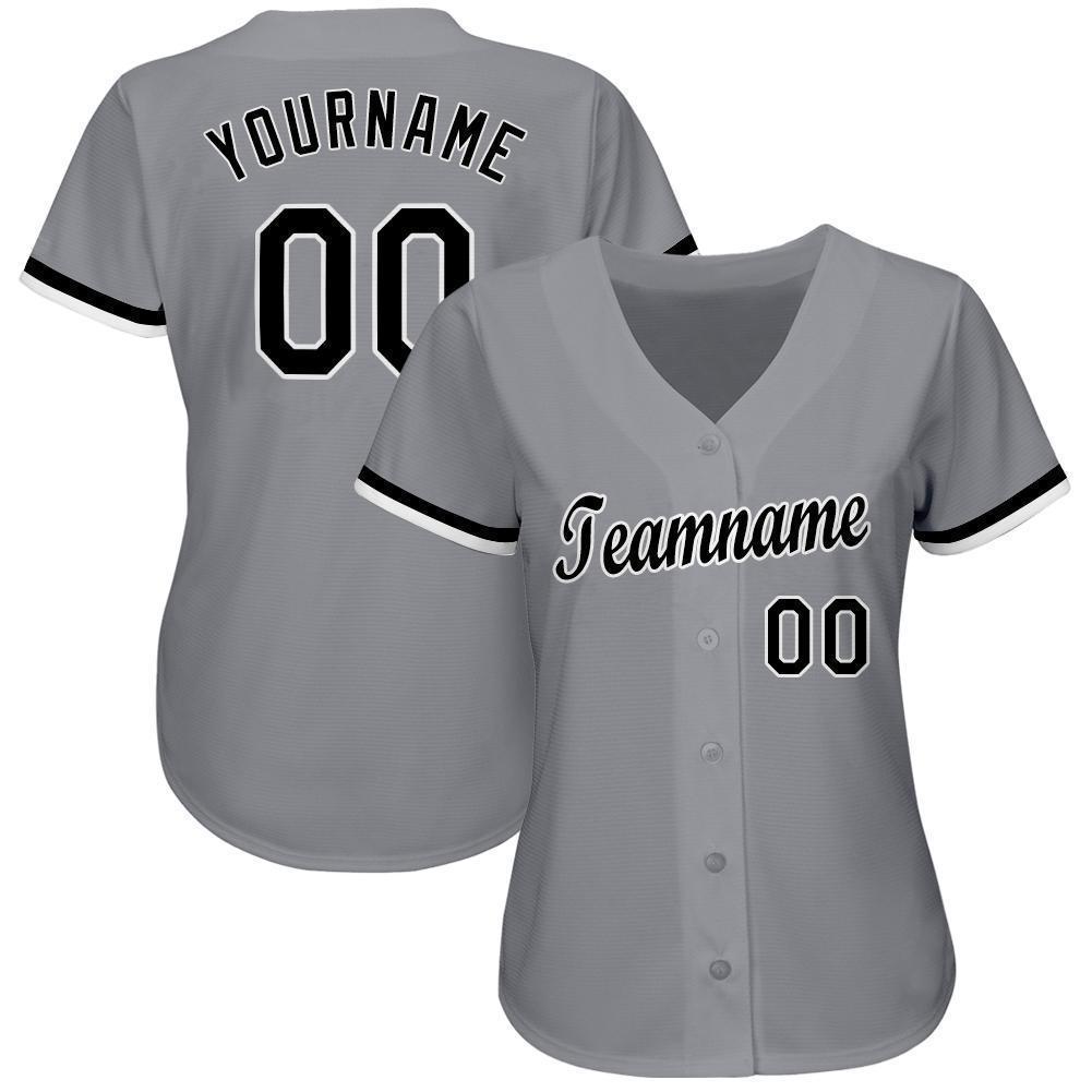 Custom Gray Black-White Baseball Jersey - Sky-Custom