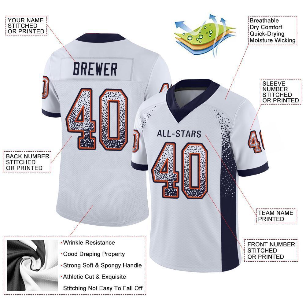 Custom White Navy-Orange Mesh Drift Fashion Football Jersey - Sky-Custom