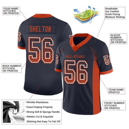 Custom Navy Orange-White Mesh Drift Fashion Football Jersey - Sky-Custom