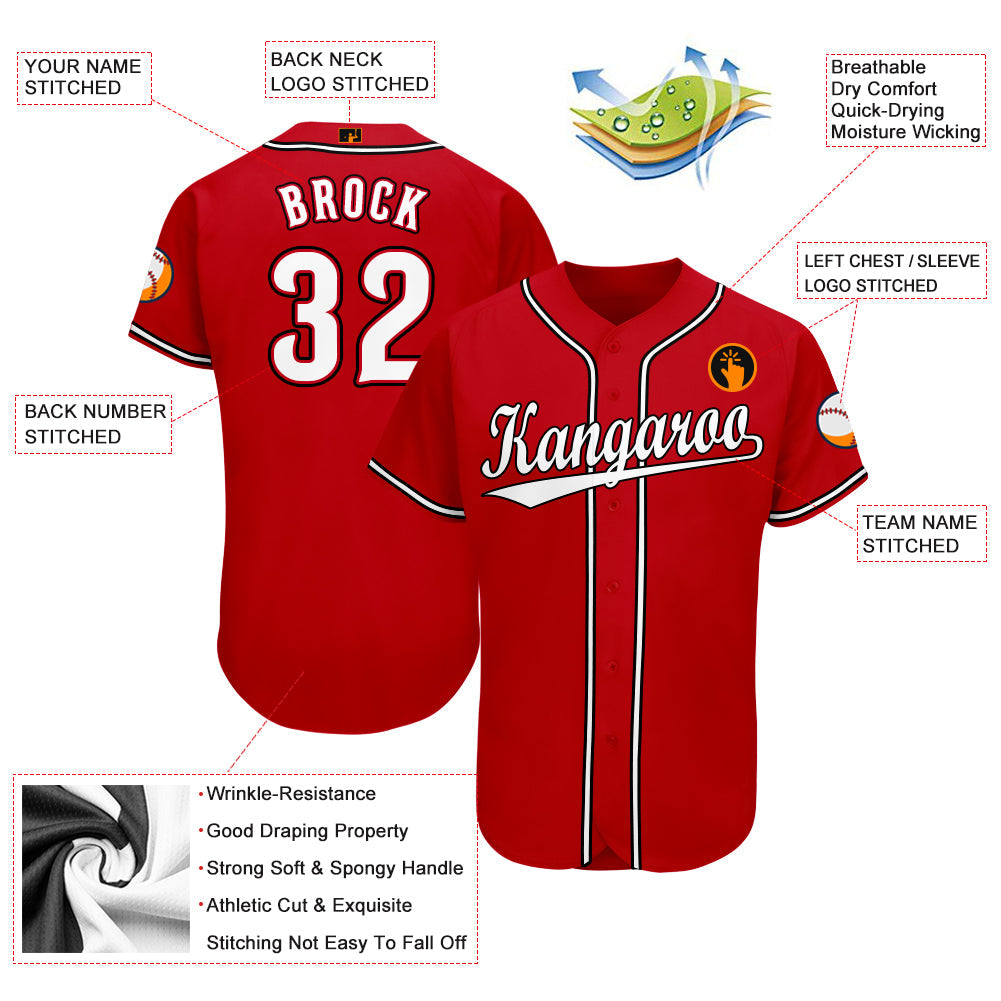 Custom Red White-Black Baseball Jersey - Sky-Custom