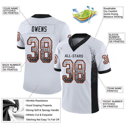Custom White Black-Orange Mesh Drift Fashion Football Jersey - Sky-Custom