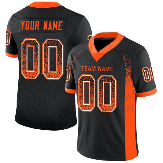 Custom Black Orange-White Mesh Drift Fashion Football Jersey - Sky-Custom