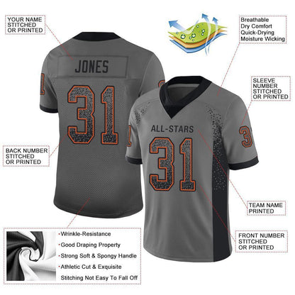 Custom Gray Black-Orange Mesh Drift Fashion Football Jersey - Sky-Custom