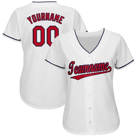 Custom White Red-Navy Baseball Jersey - Sky-Custom