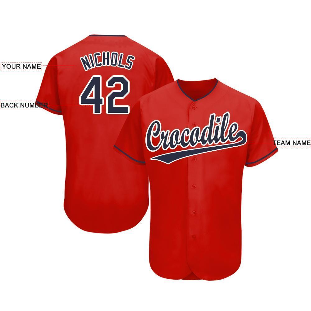 Custom Red Navy-White Baseball Jersey - Sky-Custom