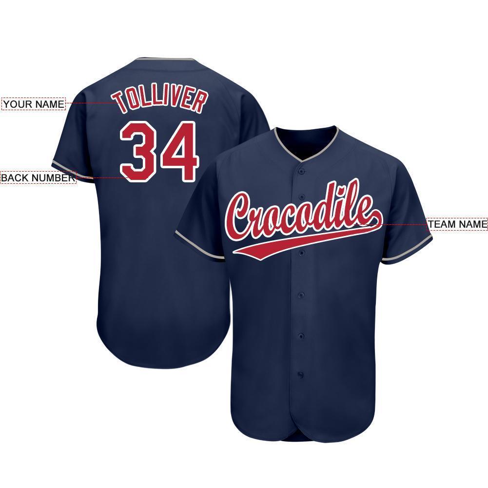 Custom Navy Red-White Baseball Jersey - Sky-Custom