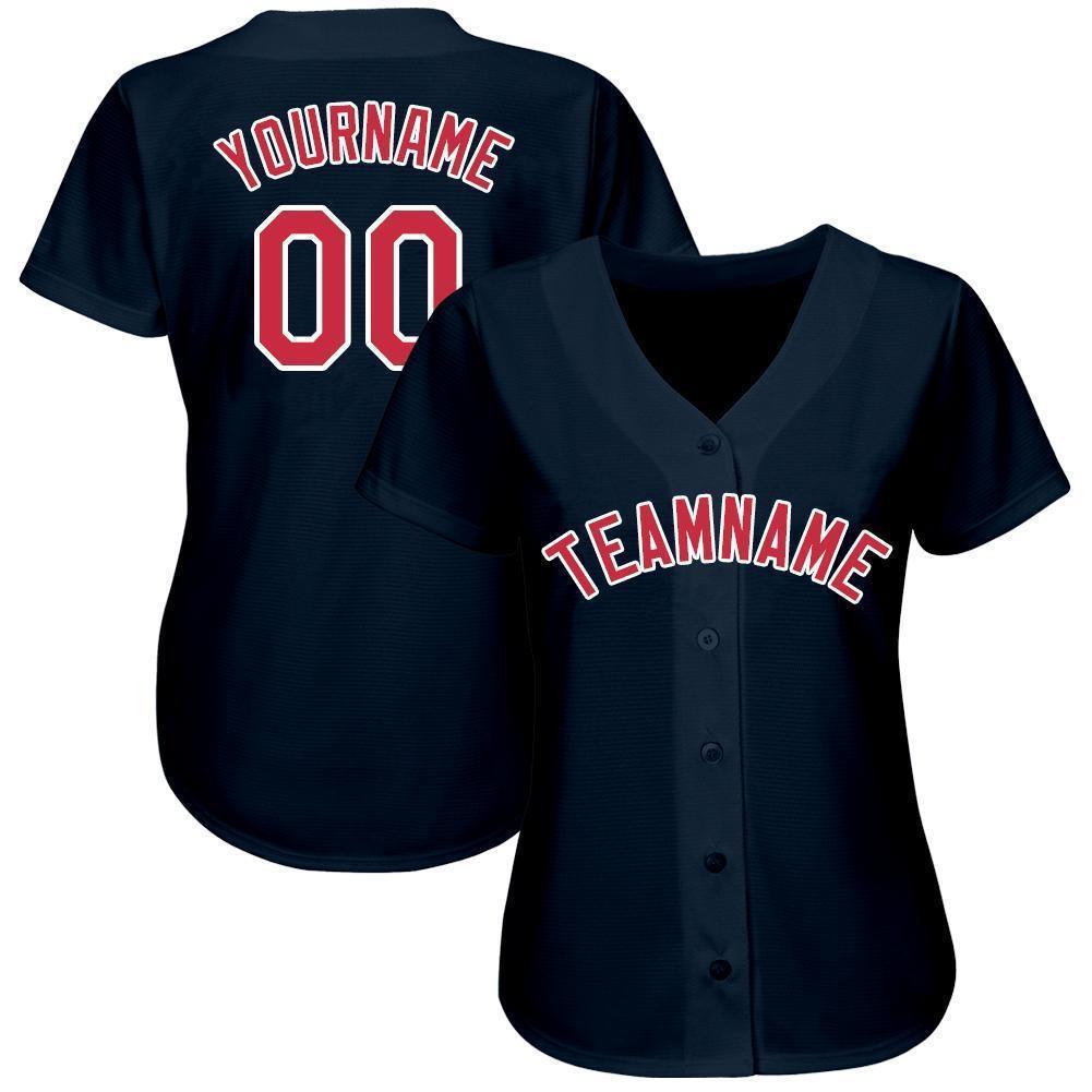Custom Navy Red-White Baseball Jersey - Sky-Custom