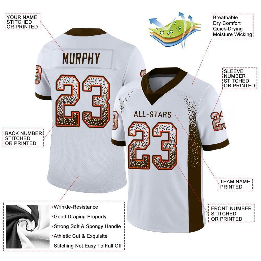 Custom White Brown-Orange Mesh Drift Fashion Football Jersey - Sky-Custom