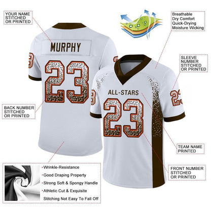 Custom White Brown-Orange Mesh Drift Fashion Football Jersey - Sky-Custom