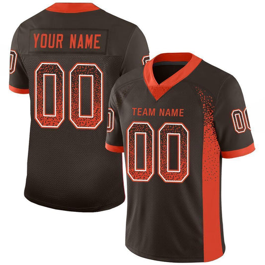 Custom Brown Orange-White Mesh Drift Fashion Football Jersey - Sky-Custom