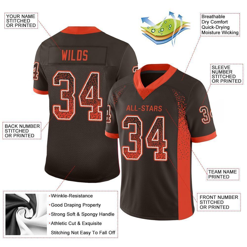 Custom Brown Orange-White Mesh Drift Fashion Football Jersey - Sky-Custom