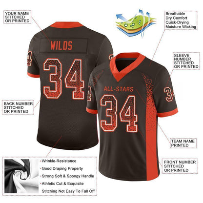Custom Brown Orange-White Mesh Drift Fashion Football Jersey - Sky-Custom