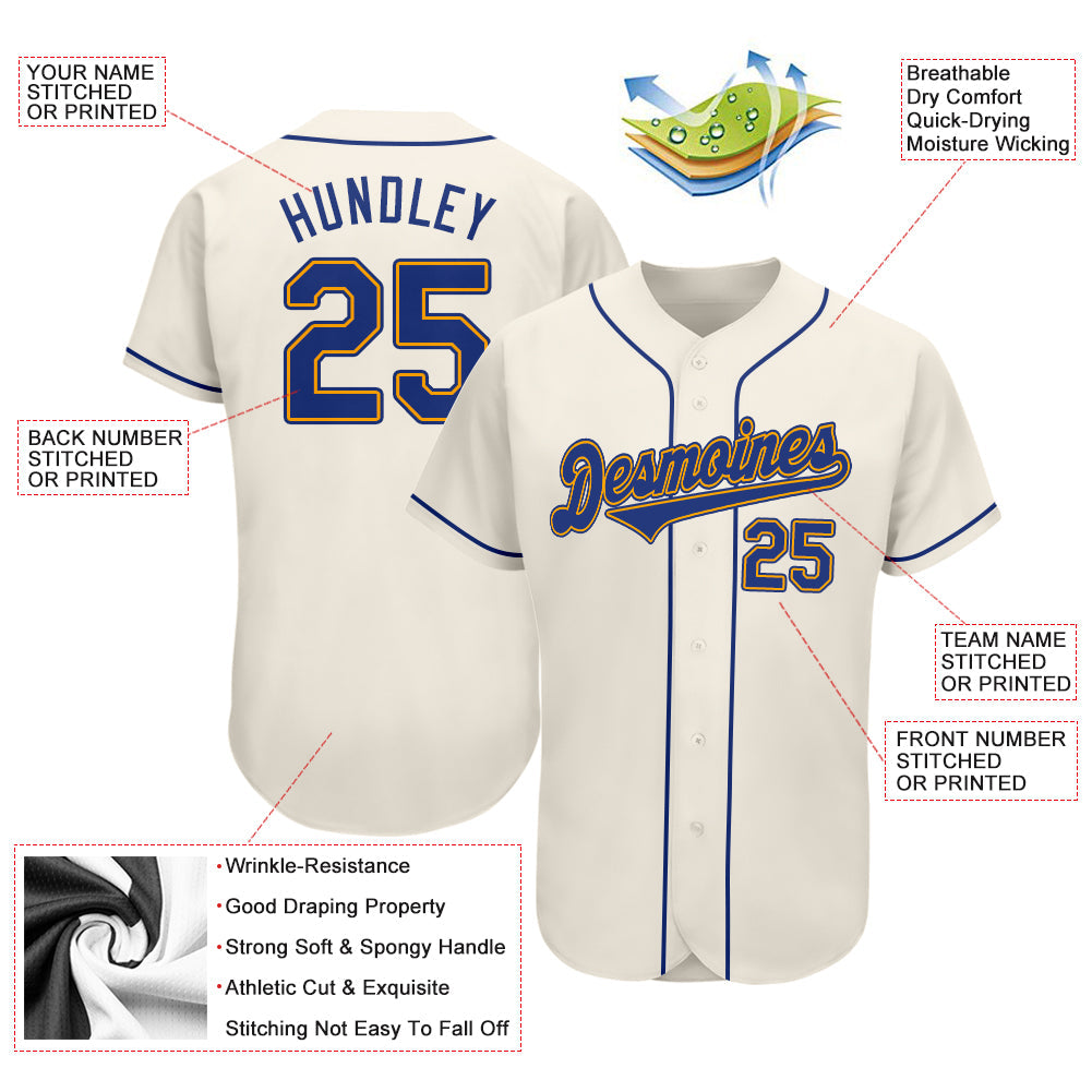 Custom Cream Royal-Gold Authentic Baseball Jersey - Sky-Custom