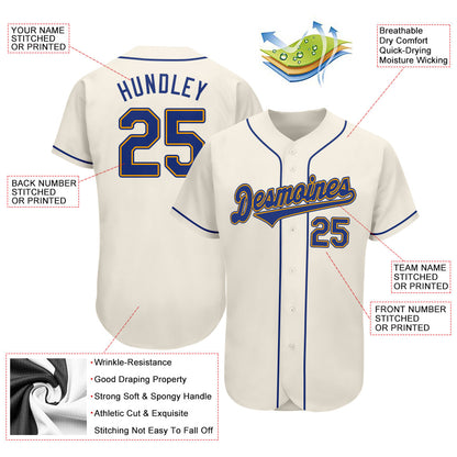 Custom Cream Royal-Gold Authentic Baseball Jersey - Sky-Custom