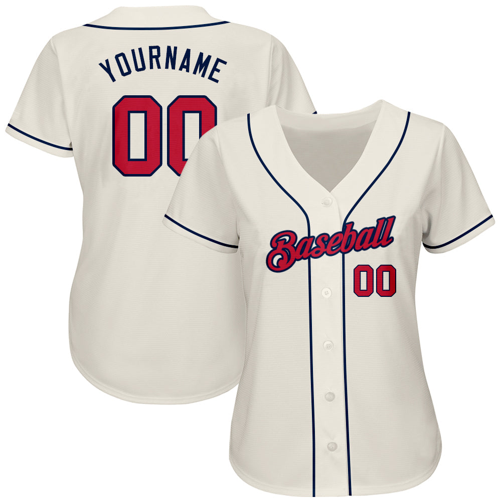 Custom Cream Red-Navy Authentic Baseball Jersey - Sky-Custom