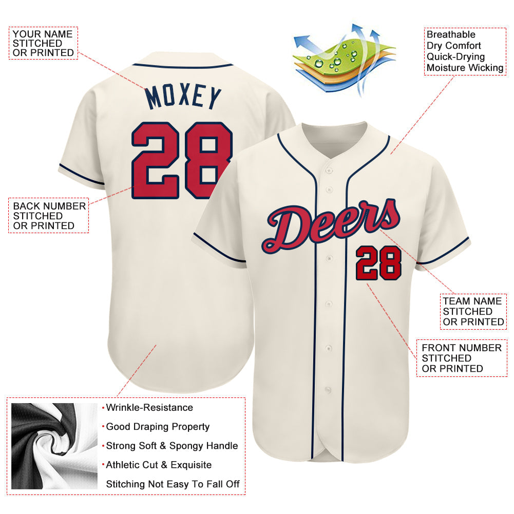 Custom Cream Red-Navy Authentic Baseball Jersey - Sky-Custom