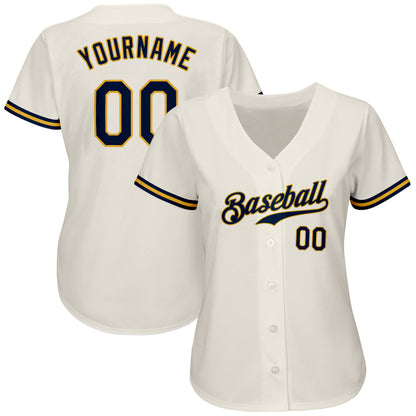 Custom Cream Navy-Gold Authentic Baseball Jersey - Sky-Custom