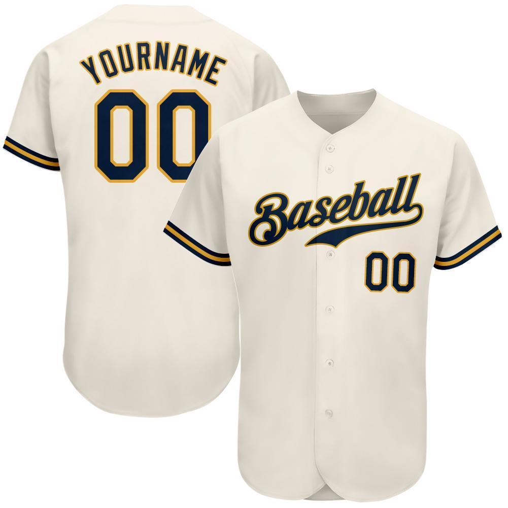 Custom Cream Navy-Gold Authentic Baseball Jersey - Sky-Custom