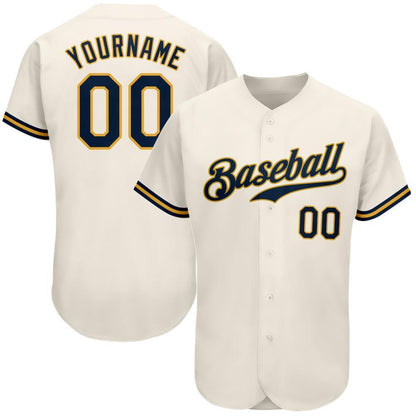 Custom Cream Navy-Gold Authentic Baseball Jersey - Sky-Custom