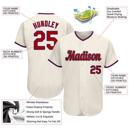 Custom Cream Red-Royal Authentic Baseball Jersey - Sky-Custom