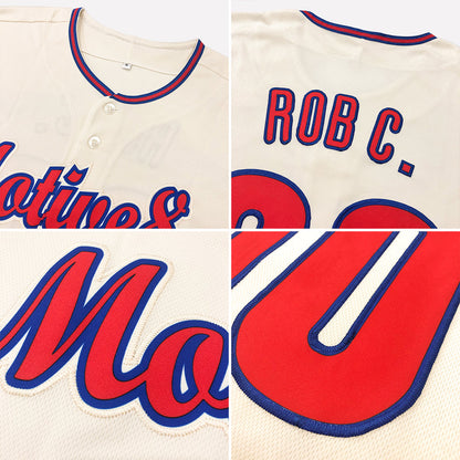 Custom Cream Red-Royal Authentic Baseball Jersey - Sky-Custom