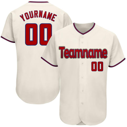 Custom Cream Red-Royal Authentic Baseball Jersey - Sky-Custom