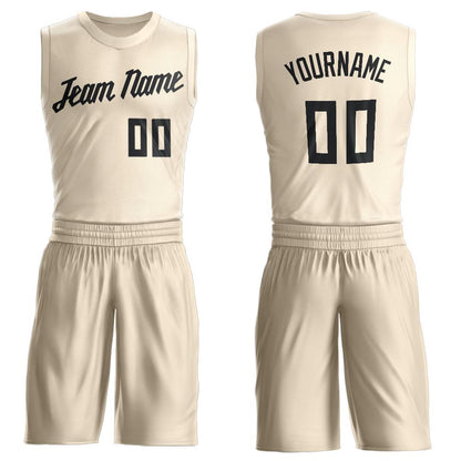 Custom Cream Black Round Neck Suit Basketball Jersey - Sky-Custom