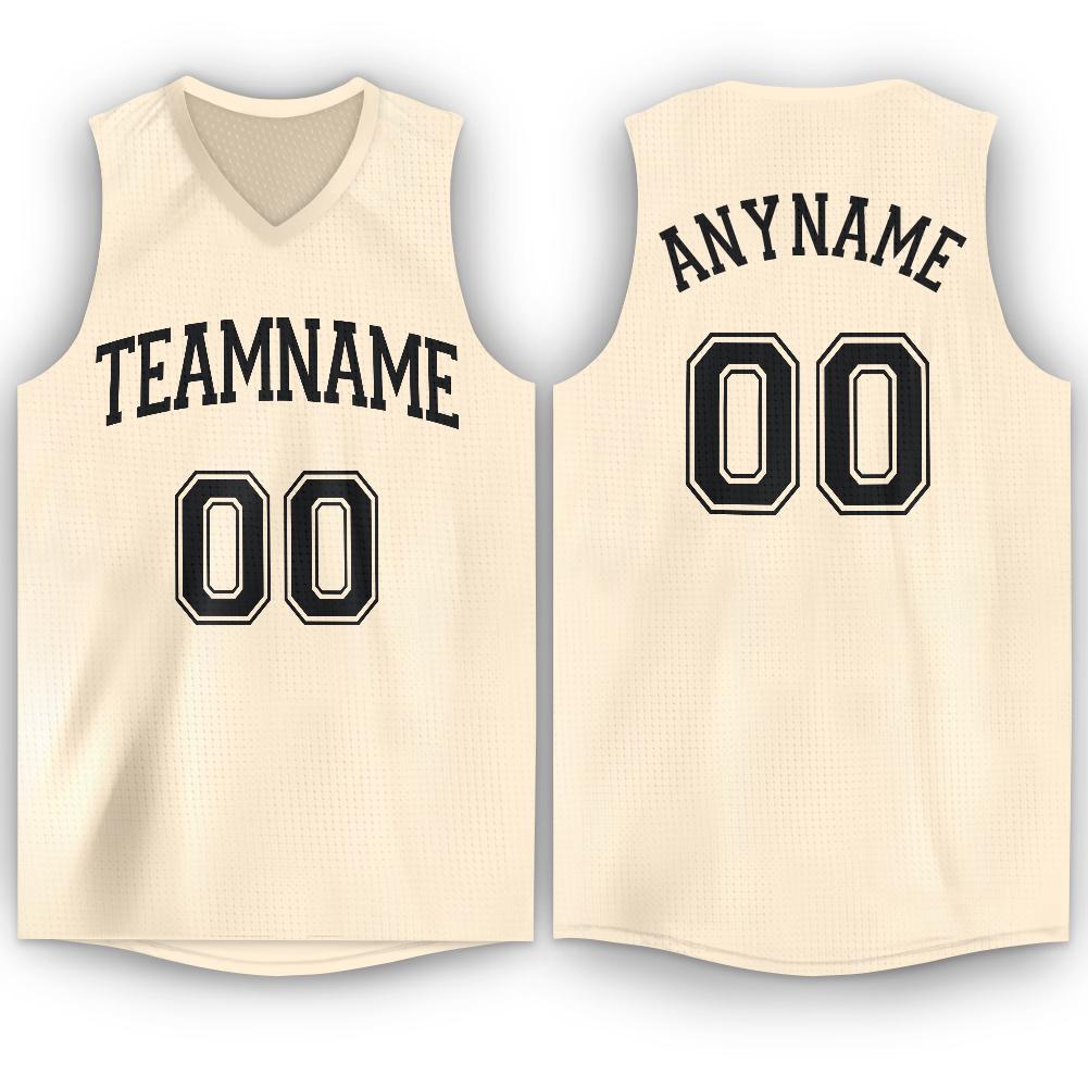Custom Cream Black V-Neck Basketball Jersey - Sky-Custom
