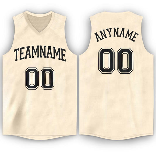Custom Cream Black V-Neck Basketball Jersey - Sky-Custom
