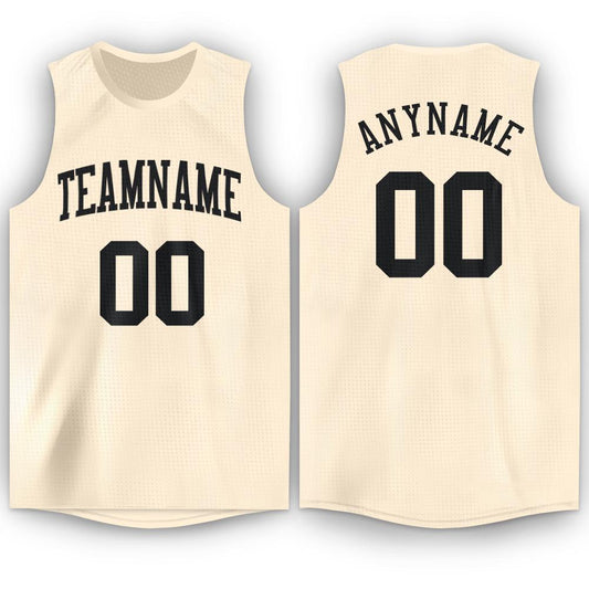 Custom Cream Black Round Neck Basketball Jersey - Sky-Custom