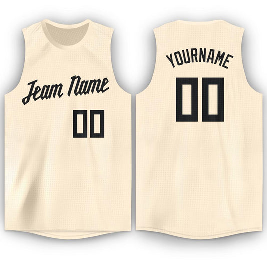 Custom Cream Black Round Neck Basketball Jersey - Sky-Custom