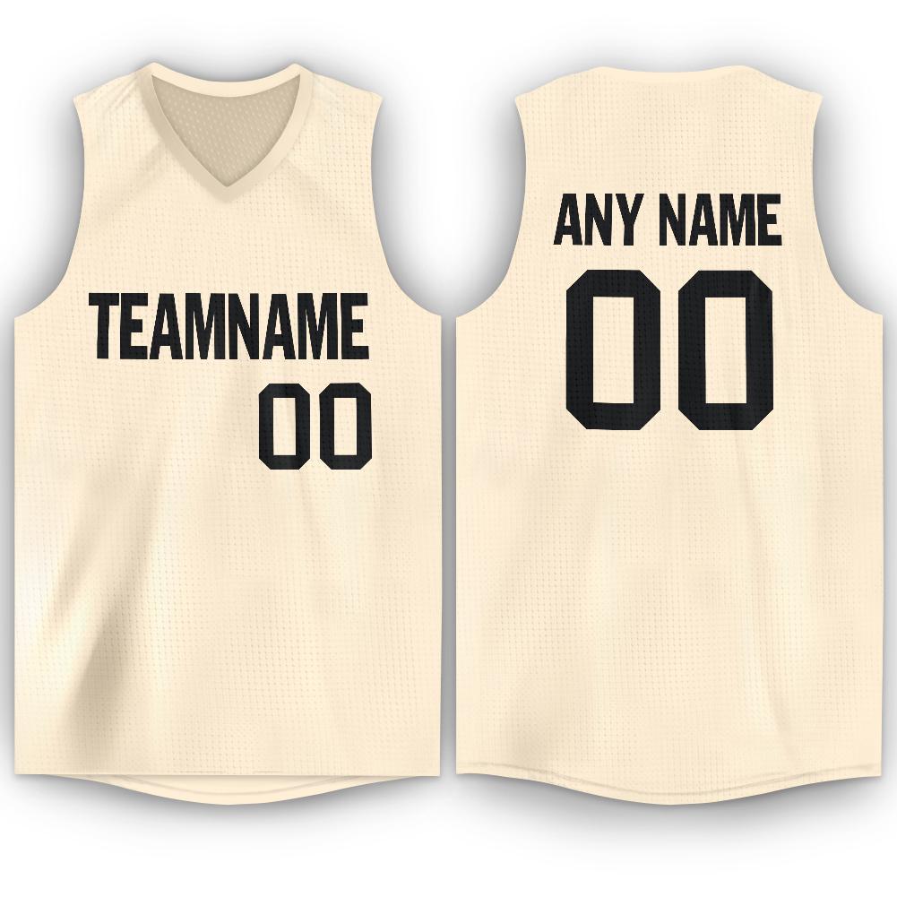 Custom Cream Black V-Neck Basketball Jersey - Sky-Custom