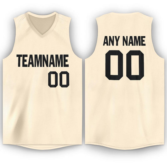 Custom Cream Black V-Neck Basketball Jersey - Sky-Custom