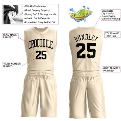Custom Cream Black Round Neck Suit Basketball Jersey - Sky-Custom