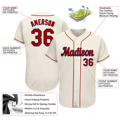 Custom Cream Red-Navy Authentic Baseball Jersey - Sky-Custom