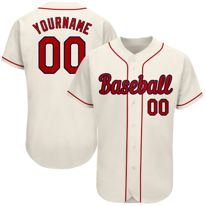 Custom Cream Red-Navy Authentic Baseball Jersey - Sky-Custom