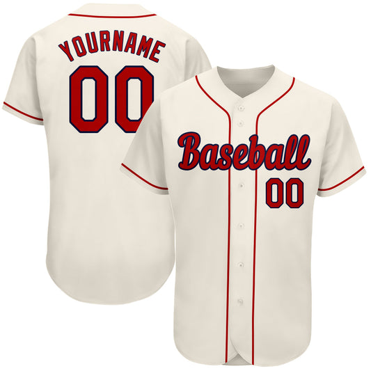 Custom Cream Red-Navy Authentic Baseball Jersey - Sky-Custom
