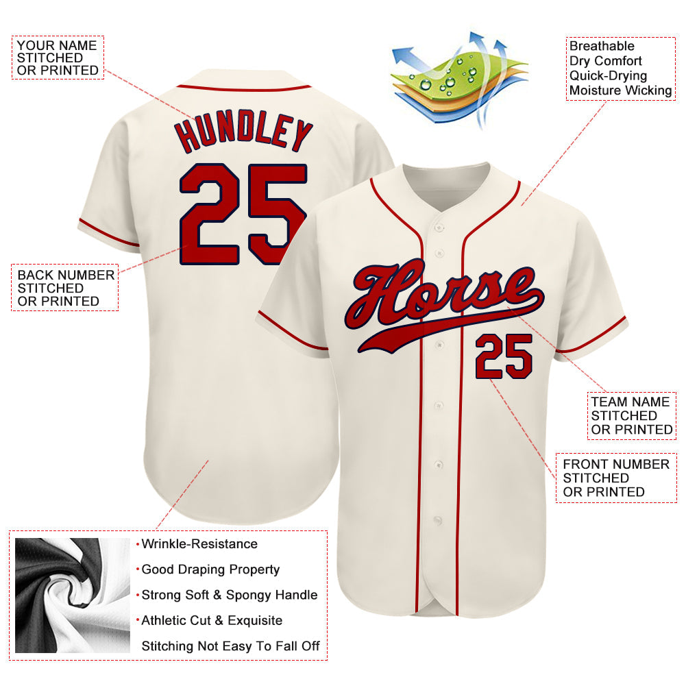 Custom Cream Red-Navy Authentic Baseball Jersey - Sky-Custom