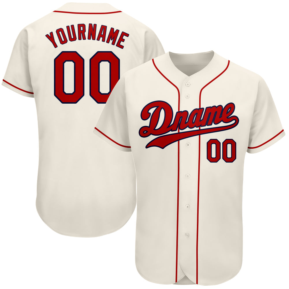 Custom Cream Red-Navy Authentic Baseball Jersey - Sky-Custom