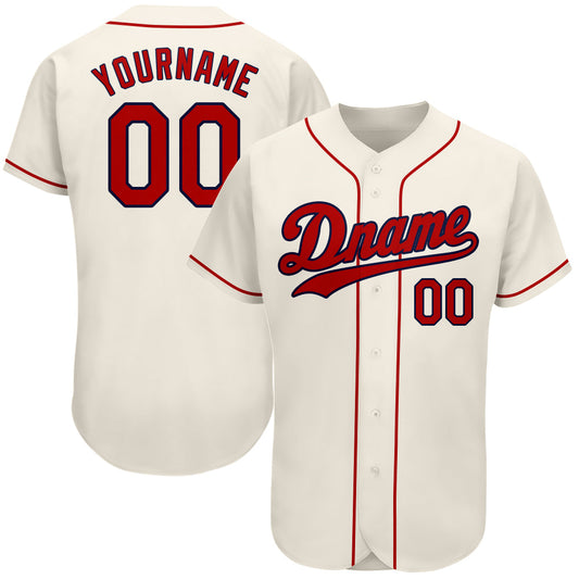 Custom Cream Red-Navy Authentic Baseball Jersey - Sky-Custom