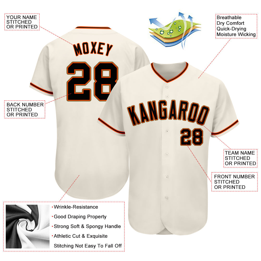 Custom Cream Black Orange-Old Gold Authentic Baseball Jersey - Sky-Custom