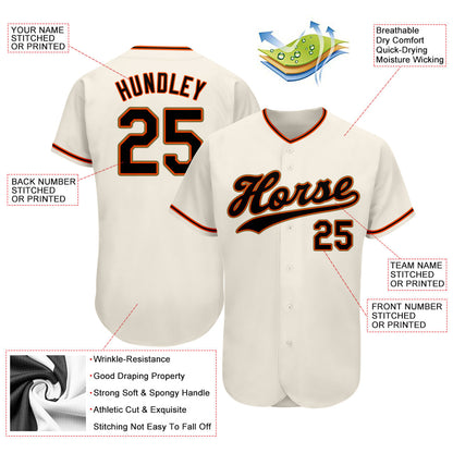 Custom Cream Black Orange-Old Gold Authentic Baseball Jersey - Sky-Custom