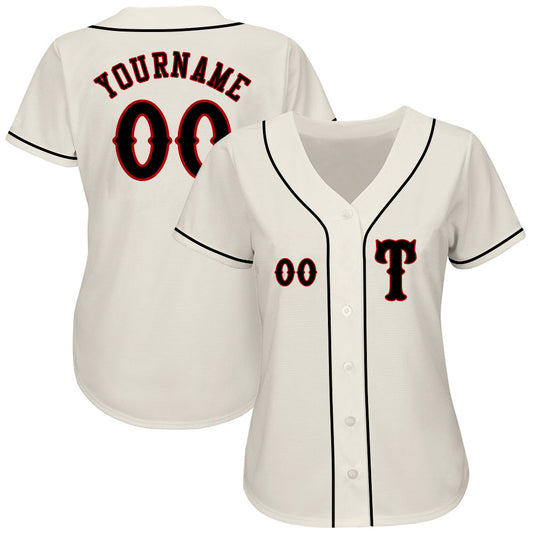 Custom Cream Black-Red Authentic Baseball Jersey - Sky-Custom