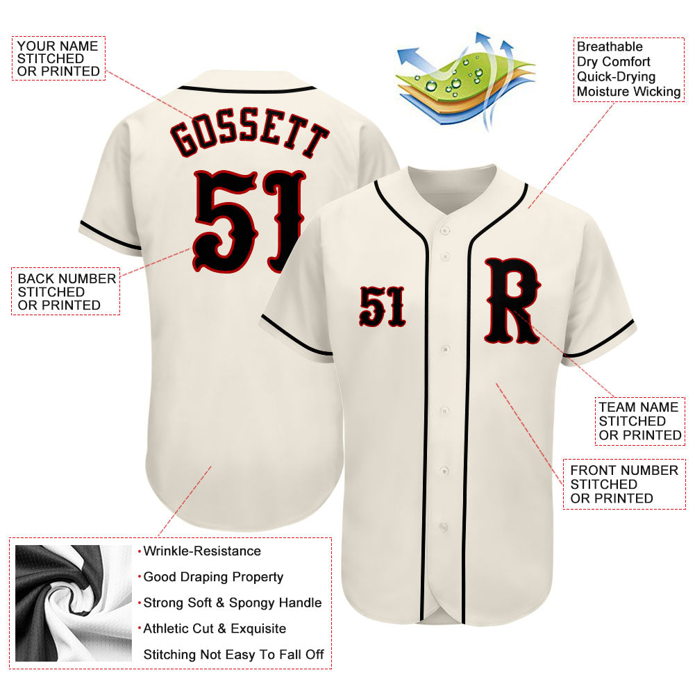Custom Cream Black-Red Authentic Baseball Jersey - Sky-Custom